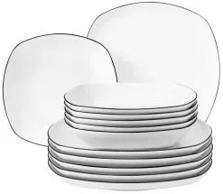 Seltmann Weiden Lido Black Line Tafelservice 12-teilig Eckig