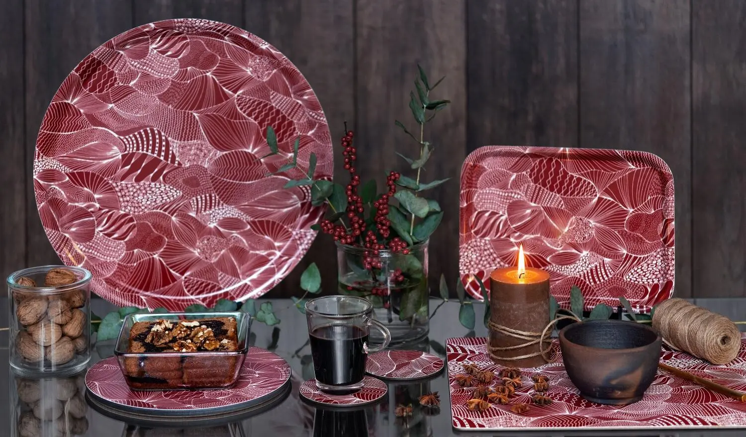 Ary Trays Åry Trays Untersetzer Japanische Landschaft Red Earth Rund – Bild 3